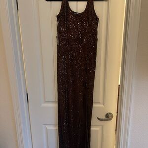 Brown Sequin Gown With a Sexy Side Slit